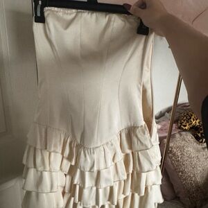 Elegant Oh Polly  Cream Ruffle Skirt Mini Dress